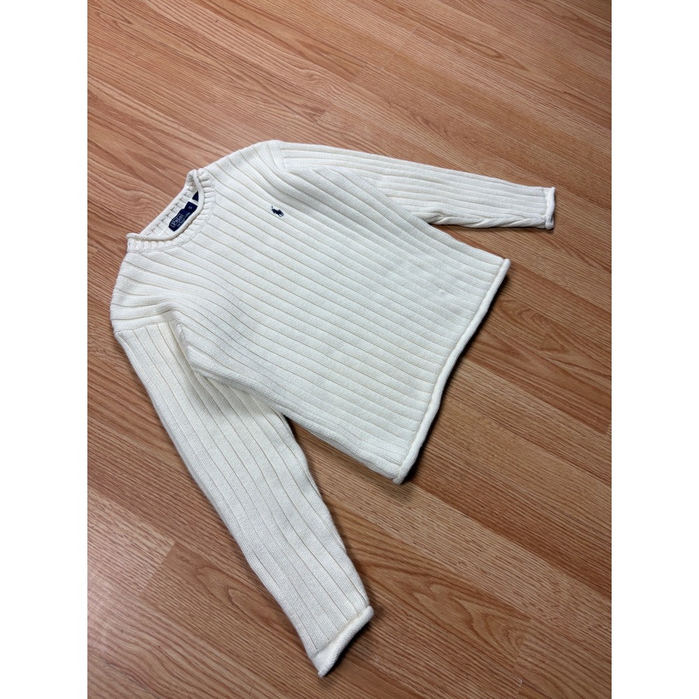 Polo Ralph Lauren women Small Cream White Ribbed Cotton Crewneck Sweater size S